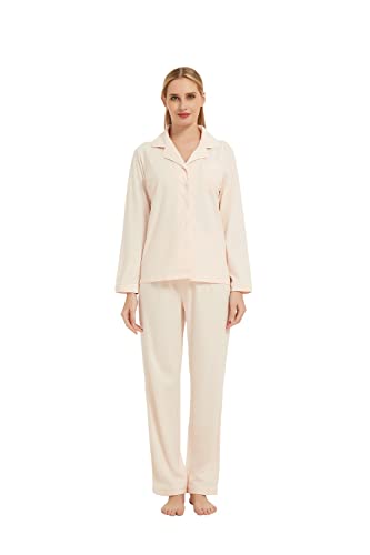 Honypove 100% Cotton Pajama Set For Women Long Sleeve Womens Sleepwear Button Down Nightwear Soft Pj Lounge Sets (Pink,M) #TOP27
