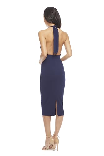 Image of Dress The Population Womens Vanessa Deep Plunge Neckline Halter Bodycon Midi Dress