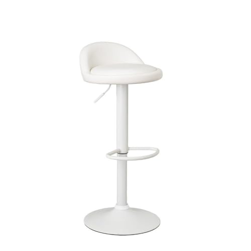 LOLAhome Taburete de Cocina Giratorio en 360°, Silla de Bar Regulable en Altura de 72 a 92 cm, con Respaldo de Polipiel, Estructura Metal Blanca y Reposapiés, Blanco