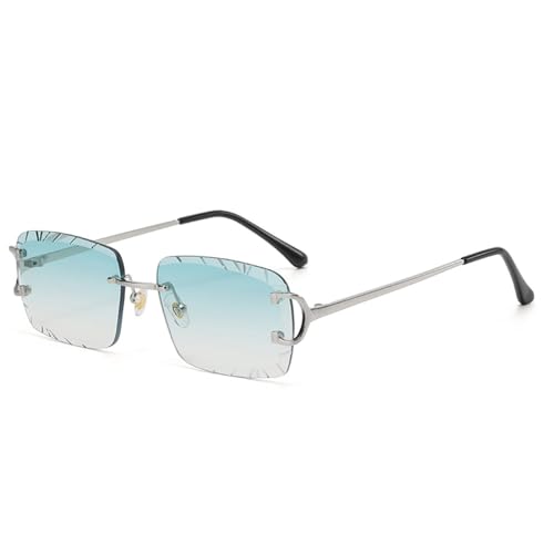 Lunettes sans monture tendance métal argent vert pour homme et femme