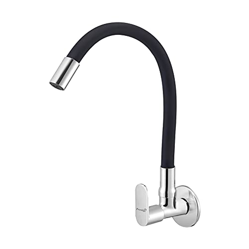 Prestige Ocean Flexible Sink Cock with Wall Flange Black for Kitchen Sink Wash Basin Faucets Pillar Tap Faucet (Wall Mount Installation Type)