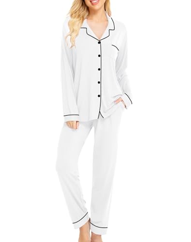 Image of SWOMOG Womens Pajamas Set Long Sleeve Sleepwear Button Down Nightwear Soft Cotton Pj Lounge Sets