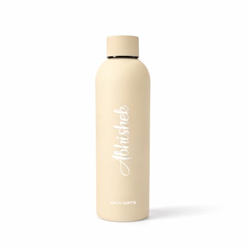 Image of AICA Personalized Name Stainless Steel Water Bottle -500ml - 12 Hrs Hot & 18hHs Cold (Cream) |Customised Gift For Man Woman Girl Boy