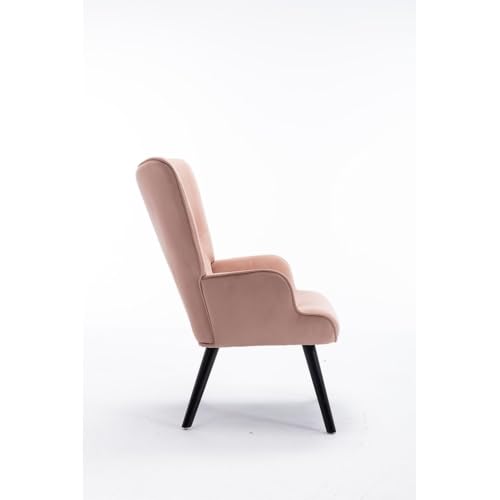 Image of Velvet Wingback Accent Chair for Living Room | Luxury High Back Tufted Armchair with Glossy Metal Legs | Modern Velvet Upholstered Lounge Chair for Home & Office | 1 Pc (Pink)