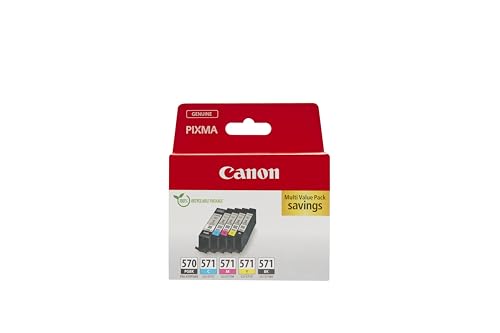 Canon Ink - PGI-570/BK CLI-571 BK C M Y PGBK Genuine Printer Ink Cartridges 5 Pack (1 x Black 1 x Cyan 1 x Magenta 1 x Yellow 1 x Pigment Black)