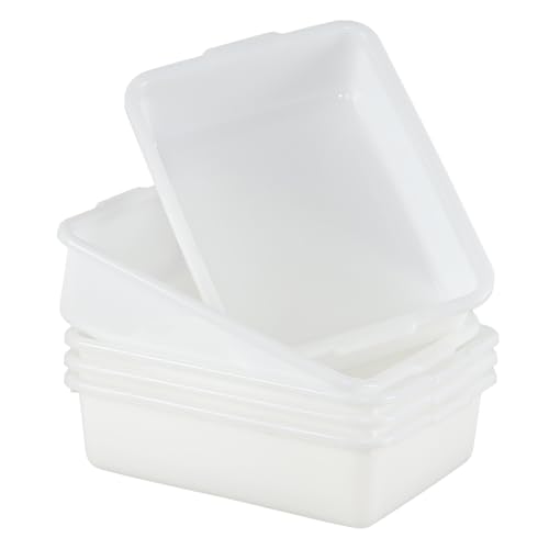 Nesmilers 8 Liter Bus Tub, Shallow Plastic Tub/Wash Basin, 5 Pack, White