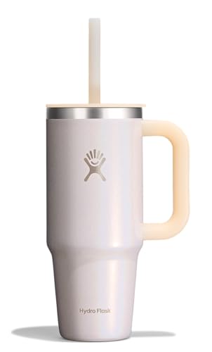 Image of Hydro Flask Travel Tumbler with Handle, Lid and Straw - Insulated Stainless Steel in 24 Oz Glimmer Cream