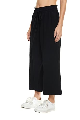 LNX Womens Wide Leg Linen Pants High Waisted Drawstring Flowy Casual Crop Trousers with Pockets3