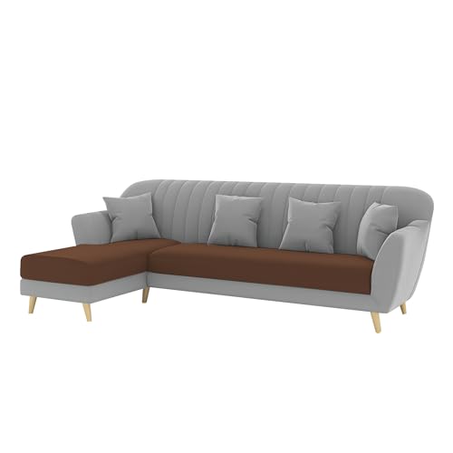 Image of Atticus LHS 6 Seater L Shape Sofa Set for Living Room (Brown Grey Fabric) Premium Fabric Sofa Set