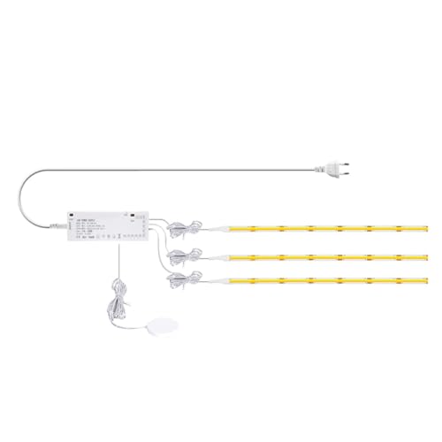 24V COB LED �X�g���b�v�A�}���`�v���O & �^�b�`������t���A�L���r�l�b�g�L�b�`���Ɩ��p�S���e�[�v�A1-6 ��(Warm White,3X COB STRIP LIGHT_5M_US POWER PLUG)
