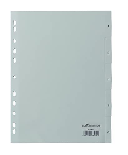 Intercalaires A4 plastique Durable 650510 séparateur classeur gris à onglets 1-5 pour bureau