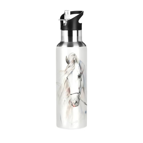 senya 34 Oz Water Bottle with Straw White Horse Stainless Steel Water Bottle for Traveling Sports Leakproof Insulated