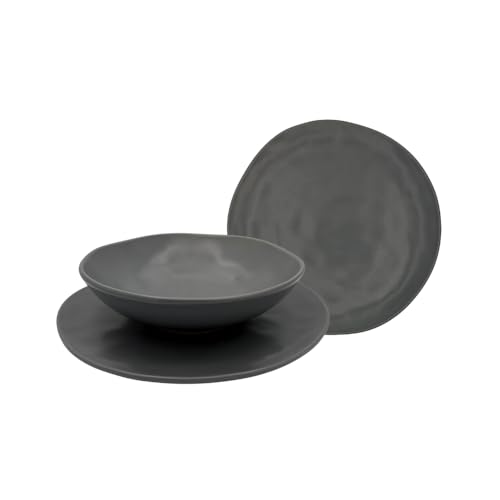 Omniacasa Organic Grigio – Servizio Piatti 18 Pezzi in Stoneware Opaco, Set per 6 Persone: 6 Piatti Piani 25 cm, 6 Fondi 20 cm, 6 Dessert 20 cm – Stile Nordico, Lavastoviglie e Microonde
