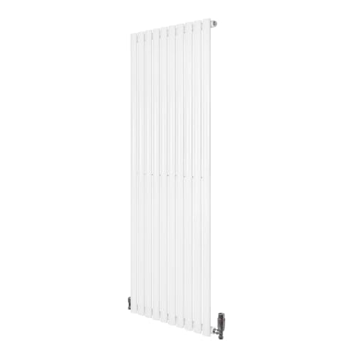Image of Oval Single Column Radiator 1800mm x 240mm & TRV Chrome Valves Modern Designer Single Panel Central Heating Heater Anthracite Grey Carbon Steel Horizontal Free Cleaning Brush Fixing Kit & Brackets