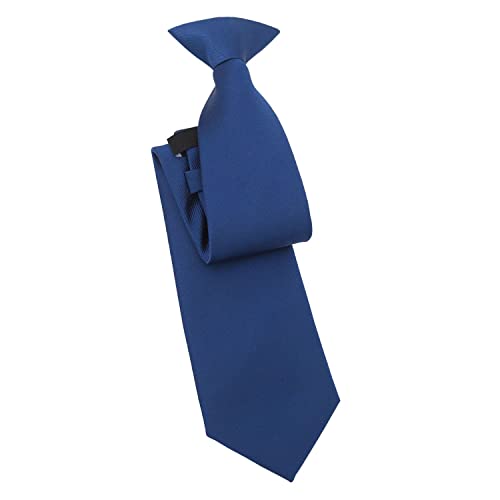 DQT Mens Plain Twill Clip-On Tie - Pre-Tied Necktie - Wedding Business & Formal - Navy Blue