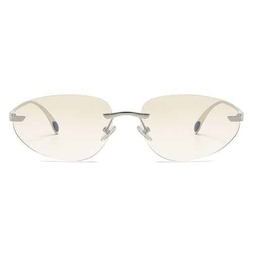 Cat Eye Sunglasses Women Fashion Small Oval Sun Glasses Trendy Metal Frame Rimless Sunglass Eyewear UV400 N45