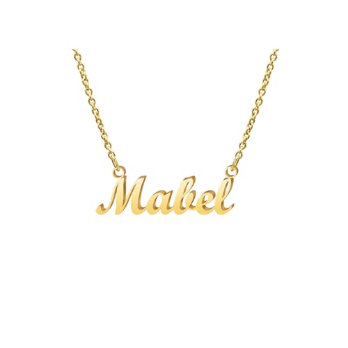 Ldurian Custom Name Necklace, Mabel Name Plate Pendant Necklace Pre Gifts, Charm Necklaces Jewelry for Birthday Anniversary