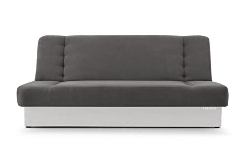 E-MEUBLES Canapé Convertible 3 Places avec Coffre – Clic-Clac avec Rangement | Banquette Lit BZ 2 Places – Sofa Bed en Tissu – Cyprus (Gris foncé +...