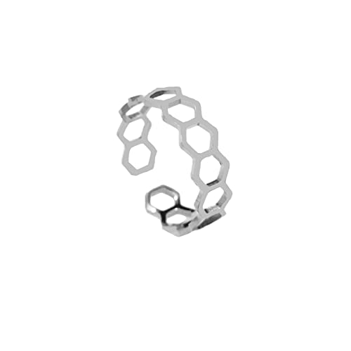 LLYANZ Stainless Steel Honeycomb Hexagon Open Rings can Adjustable 7-9 Size