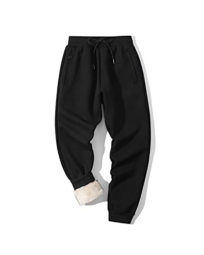 men fleece lined pants - Shiyifa Men's Winter Warm Fleece Sherpa Lined Sweatpants Active Thermal Track Jogger Pants with Pockets(01Black,M)