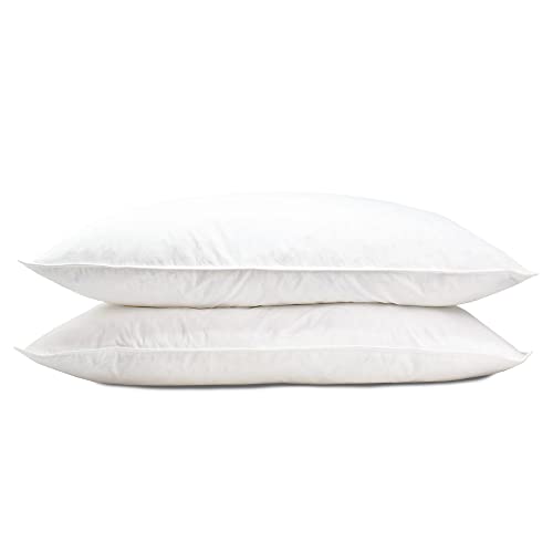 Lancashire Textiles Duck Feather Pillows Pair 74 X 48 Cm – 100% Cotton Downproof Cover – Anti Dust Mite, Luxury Pillow Insert for Back & Side Sleepers – Made in UK (White)