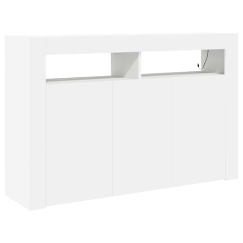 vidaXL Aparador Blanco Moderno con Iluminación LED | Madera Contrachapada 3 Puertas 8 Compartimentos de Almacenamiento Ideal para Sala de Estar y Comedor Diseño Contemporáneo Gabinete de Muebles Solu