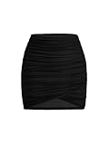 GORGLITTER Women's High Waist Ruched Sexy Bodycon Mini Skirt Clubwear Party Short Skirts Solid Black M