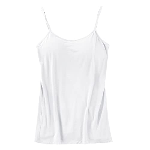 2026 Camiseta de tirantes para mujer con sujetador integrado con aros y tirantes ajustables como camiseta básica versátil para actividades, Blanco, M