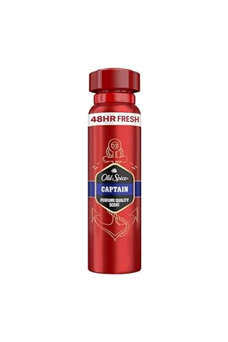 Old Spice Captain Desodorante en spray corporal para hombres (150 ml), 48 h frescura, 0% sales de aluminio, sin residuos blancos ni manchas amarillas