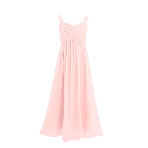 iEFiEL Kids Big Girls Ruching Bust Junior Bridesmaid Chiffon Dress Wedding Maxi Gown Pale Pink 12