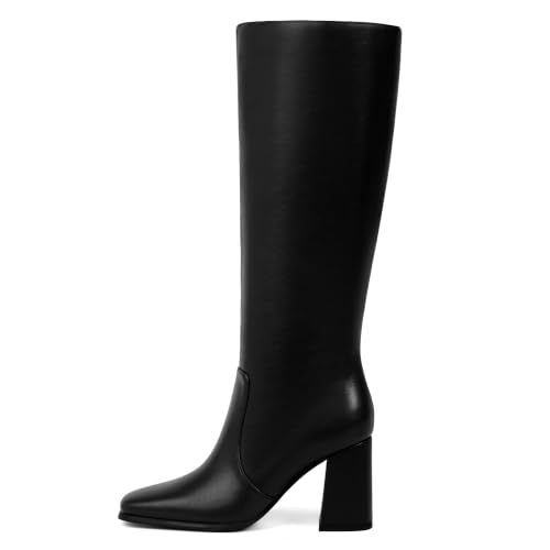 Image of Knee High Boots Women Square Toe Chunky Heel Fashion Tall Boots | Block Heel Gogo Boots with Side Zipper,Fashion Heeled Fall Winter Boots,Long Dressy Boots for Women
