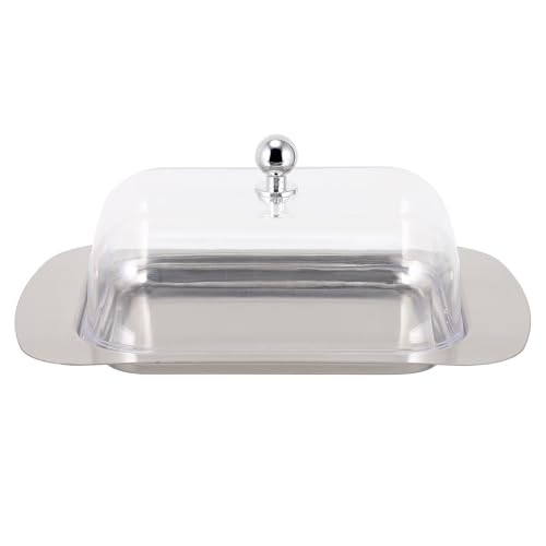 Gatuida Plato de Mantequilla Inoxidable con Tapa Transparente, Bandeja Multifuncional para Mantequera y Pan, Recipiente Doméstico para Almacenamiento en Cocina, Adecuado para Servir