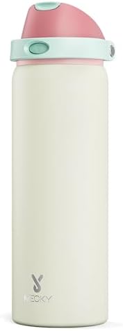 32 oz Insulated Water Bottle with Straw: Meoky Stainless Steel Metal Water Bottle with 2-in-1 Lid - Leak Proof, Cold for 24 Hours, Protective Silicone Base, BPA-Free for Sports Gym, Cream
