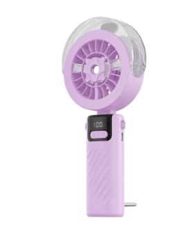 Homirty Ventilador de Mano USB Recargable, Mini Plegable con 5 Velocidades y Pantalla LED, Ventilador de Mesa con Nebulizador de Agua para Oficina, Hogar, Viajes, Verano (Púrpura)