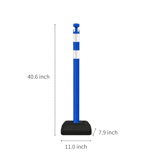 Image of 6 Pack Traffic Delineator Post Cones with Chain Stanchion, Blue Crowd Control Safety Barrier Posts with Water Filled Base for Warehouses, Parking Garages and Crowd Guidance (Blue)