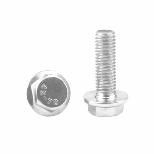 Image of Junter 10pcs M6-1.0 x 35mm A2-70 Flat Bottom Flanged Hex Head Metric Screws | A2 Stainless Steel, Hex Cap Flange Bolt, Flat Bottom, Flanged Hexagon Head, Fully Threaded, Standard Coarse Thread, 5787
