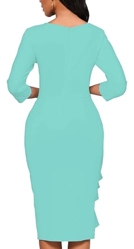 Yajedo Church Dresses for Women 3/4 Sleeve Bodycon Ruffle Vintage Wear to Work Pencil Midi Dress