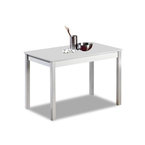 Fisso Tavolo da Cucina Metallo Vetro Legno Grigio 90x50cm