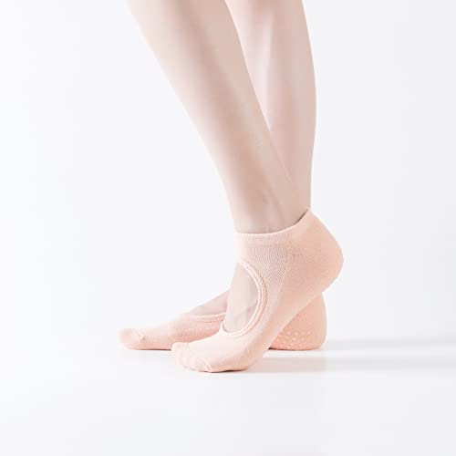 Image of Yoga Pilates Toe Socks Toeless Socks with Grips for Women Non Slip Cushioned Low Cut Ankle Socks for Dance