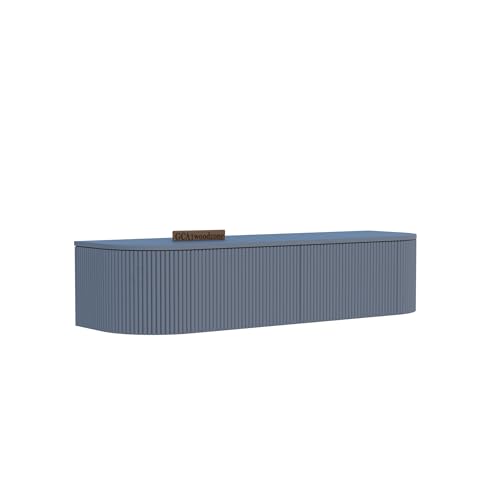 Image of Modern Solid Wood Matte Grey Wall Mounted TV Unit for Living Room | Floating TV Cabinet with Hidden Storage | Modern TV Stand for LED TV up to 55 Inch | Space Saving Wall TV Console