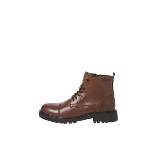 JACK & JONES Homme Jfwtremor Bottes en Cuir Sn Bottines à Lacets, Cognac, 43 EU
