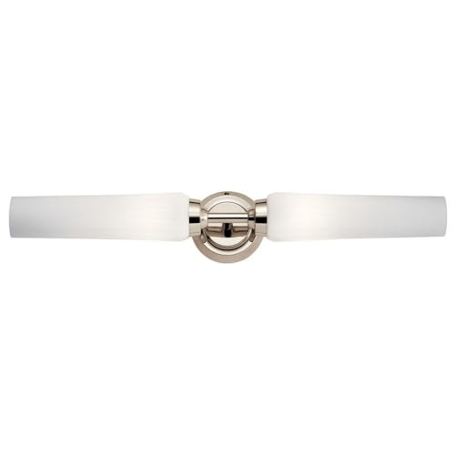Image of Kichler Truby 24.75 inch 2-Light Bathroom Vanity Light Fixture with Satin Etched Cased Opal Glass in Champagne Bronze, Wall Mount Over Mirror for Bath (24.75 inch x 4.75 inch x 4.5 inch), 55075CPZ