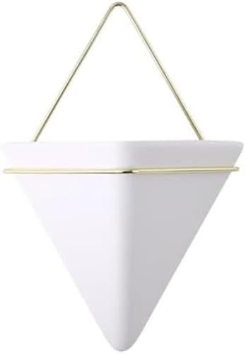 Yobuisg 植木鉢ハンギングプランター 吊り鉢装飾植木鉢 壁掛け ゴールド壁掛けベルト 吊るす プランター 陶器 植木鉢 室内 壁飾り おしゃれ (ホワイト,L)