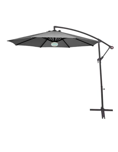 3m Grey Outdoor Cantilever Banana Garden Parasol with Bluetooth Speaker and LED Lights – Contemporary Designer Parasol