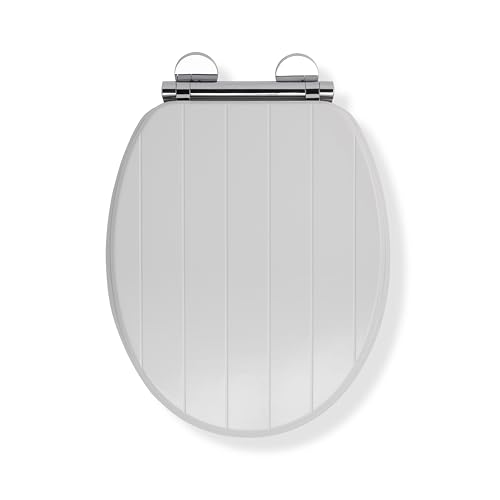 Croydex Portland Soft Close Toilet Seat Tongue & Groove Design - Soft Close and Quick Release for Easy Cleaning and Flexi-Fix Adjustable Hinges with Top & Bottom Fix Hinge Fittings (White Wood)