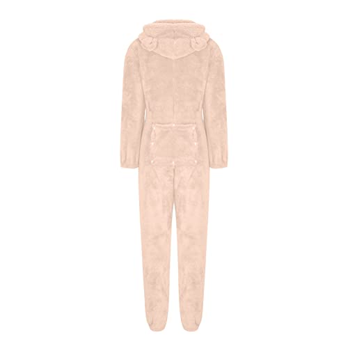 Womens Thick Snuggle Hooded Onesie - Luxury Warm Fleece Novelty Onesie with Pom Poms Women Fleece Onesies Zip Up One Piece Hooded Pajamas Cozy Sleepwear Pyjamas Autumn Winter Warm Loungewear Jumpsuits - Image 3