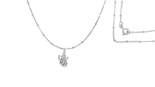 Image of Akshat Sapphire Sterling Silver (92.5% purity) God Ganesha Chain Pendant for Men & Women Pure Silver Lord Ganapathy Chain Locket