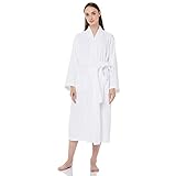 Amazon Basics Unisex 100% Cotton Terry Kimono Bathrobe - White, XS/S