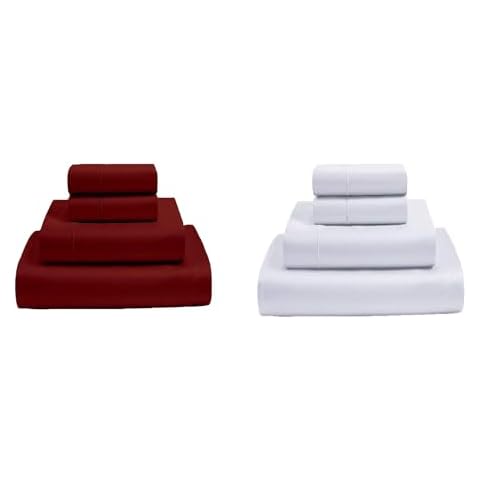 MyGiza Sheets 4 PC 100% Egyptian Cotton (Burgundy + White) Cover