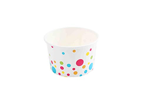 Gsm Brands Paper Ice Cream Cups (Polka Dots Design) - 100-Count - 8 Oz Disposable Dessert Bowls For Hot Or Cold Food, 8-Ounce Party Supplies Treat Cups For Sundae, Frozen Yogurt, Soup, White #TOP4
